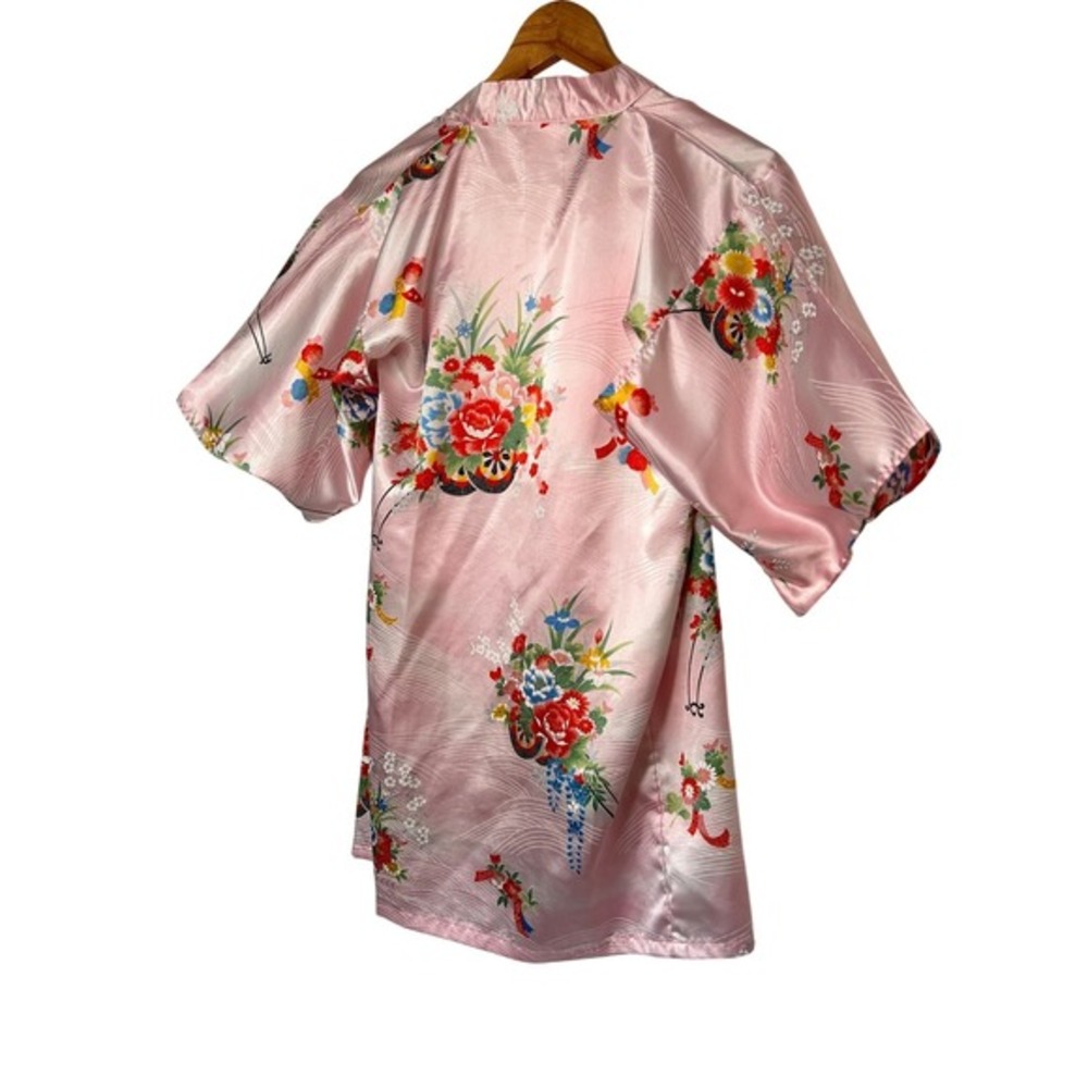 Vintage Pink Satin Floral Kimono Robe Made in Japan Coquette‎ XS S - Picture 10 of 14